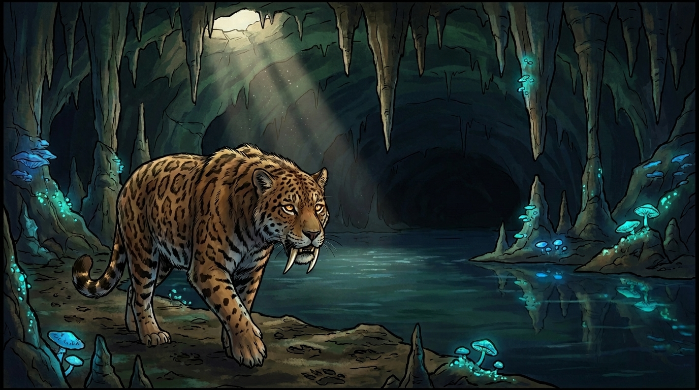 Greatfang the prehistoric jaguar in the cave